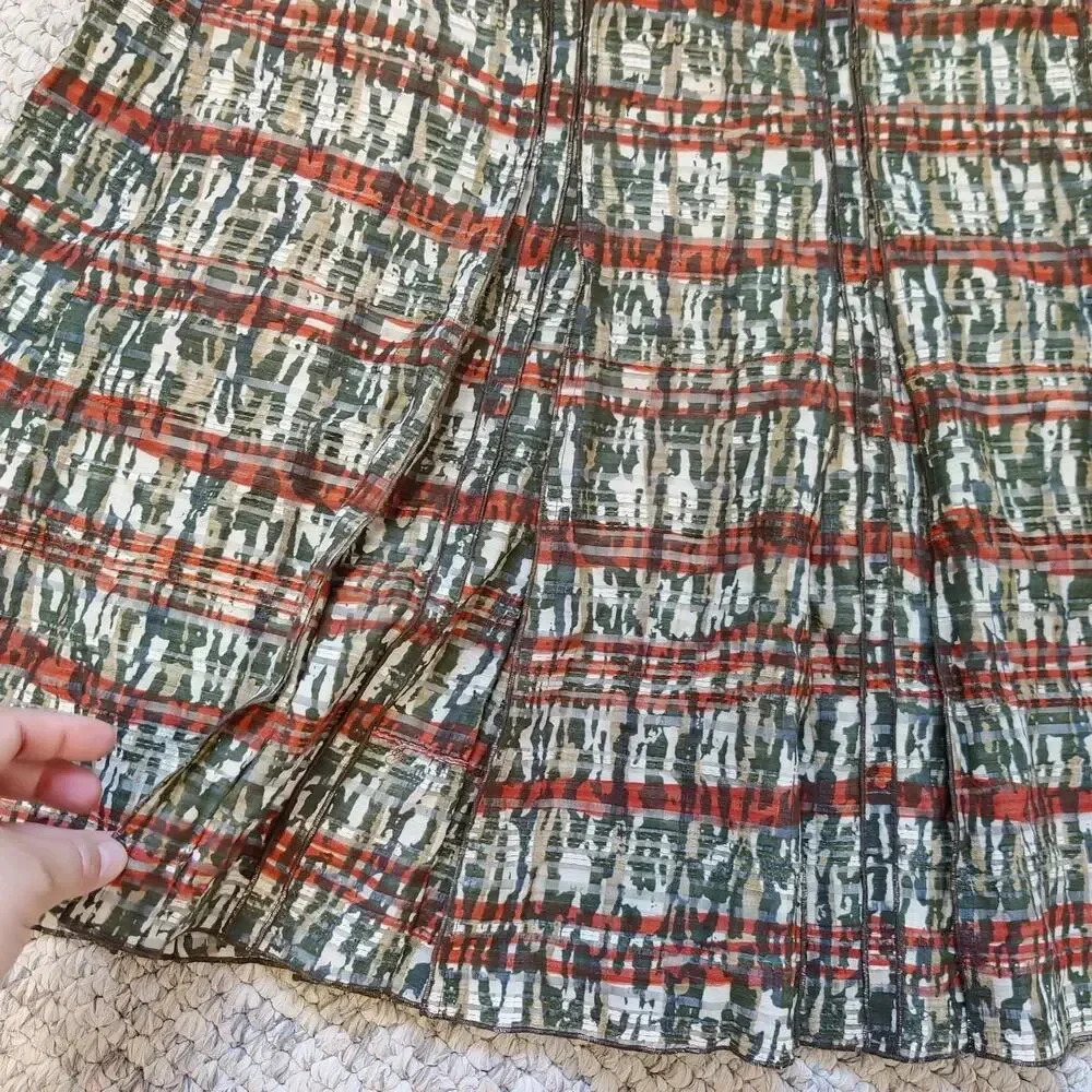 Nic + Zoe Women's Striped Camo Printed Midi Skirt Pleated Sz 12 Green Red A-line - Picture 7 of 8